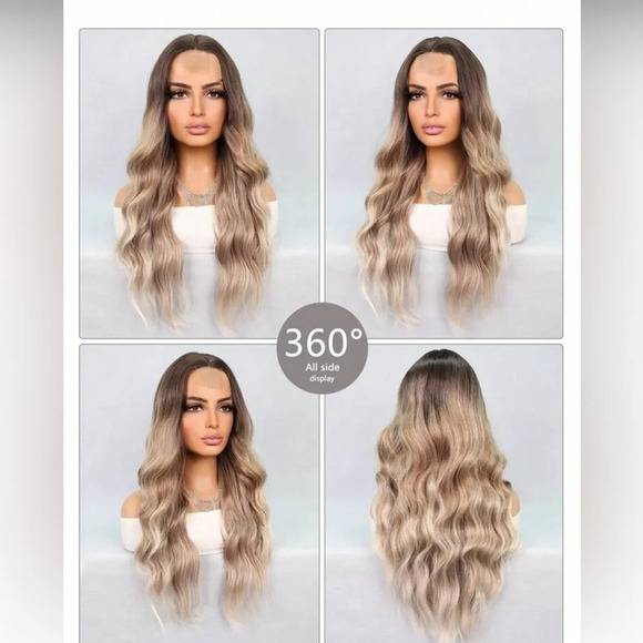 26 in lace front Closure 4x2 dark root blonde balayage Curly Wig - Picture 3 of 9